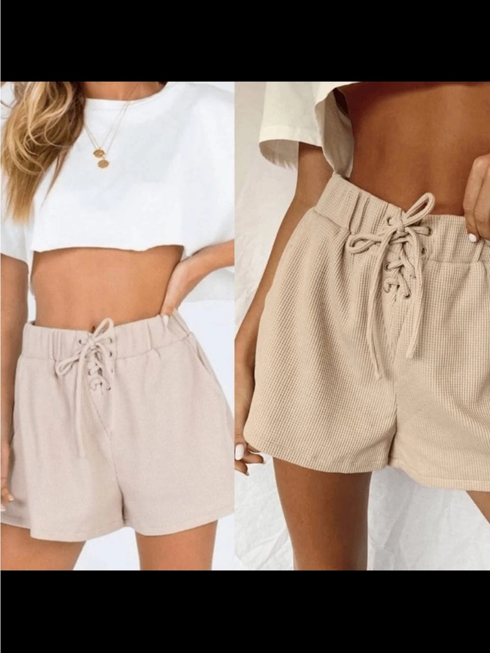 Princess Polly Lace-Up High-Waist Knit Shorts - Beige